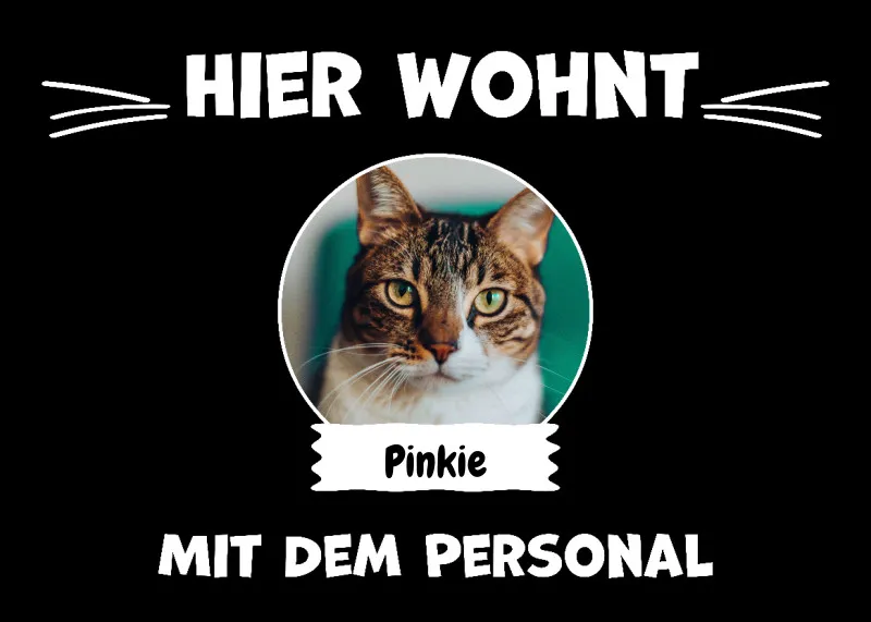 Spruch-Fußmatte Hier wohnt 1 Katze mit Personal - personalisiert mit Foto und Name - Geschenkidee für Katzenhalter, Haustierbesitzer