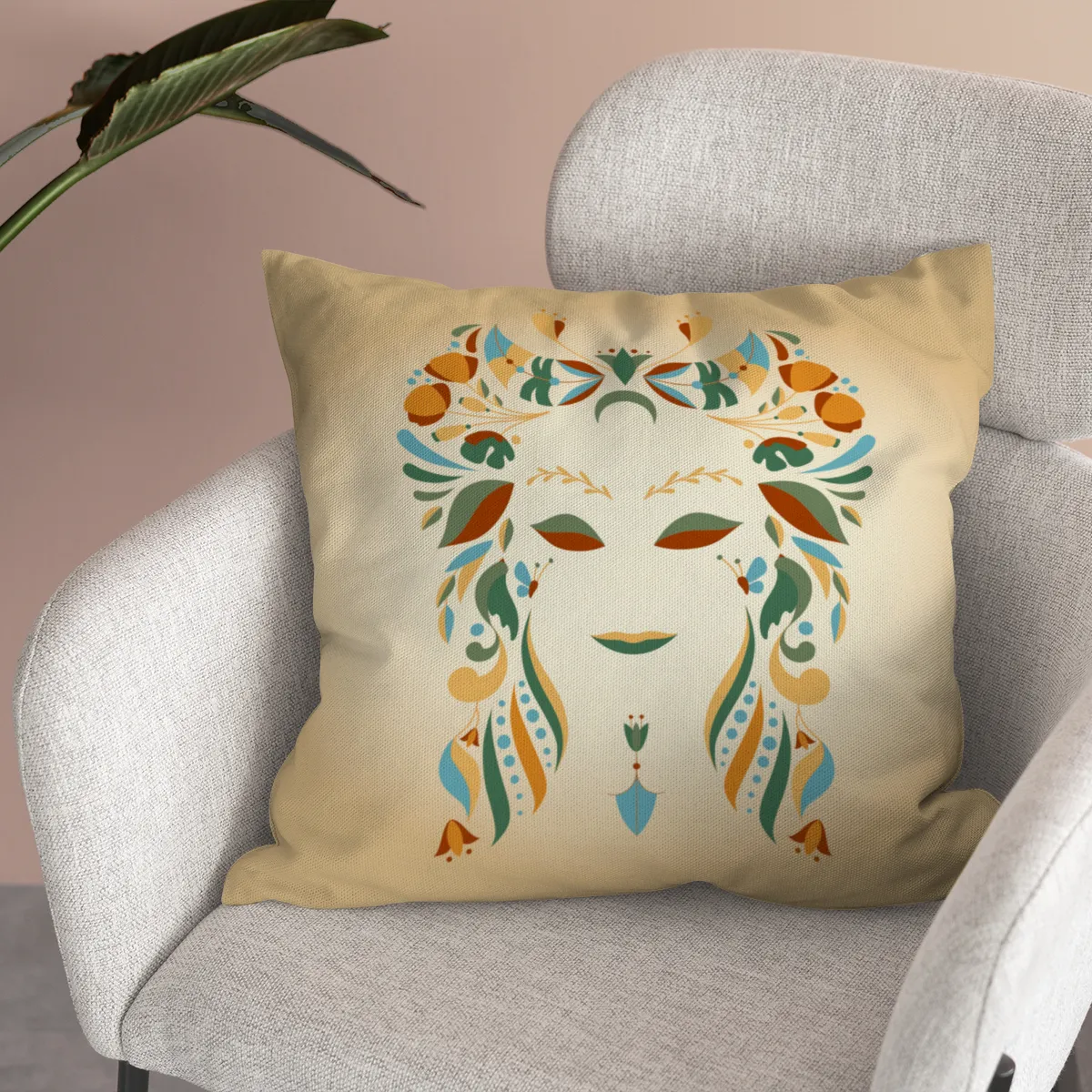 Samtkissen Zodiac Art – Löwe floral
