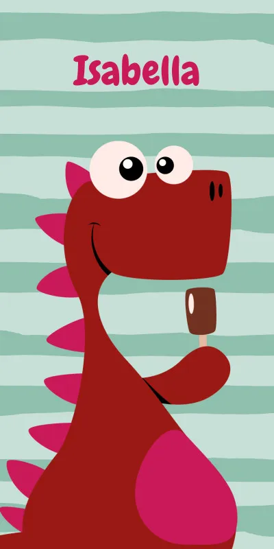 Dinosaurier-Badetuch mit Namen personalisierbar - personalisiertes Namens-Strandtuch - Kinderbadetuch mit Wunschtext - Dino Ice rot