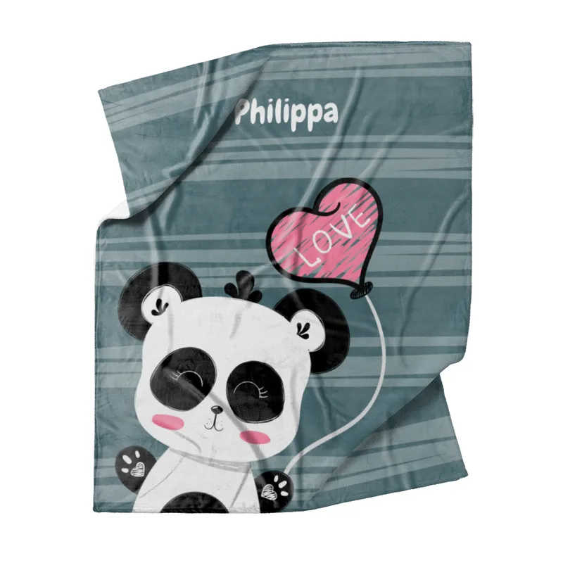 Babydecke mit Namen personalisierbar, Kuscheldecke, Namensdecke mit niedlichem Tiermotiv, Geschenkidee Geburtstag Motiv Panda Love 75 x 100 cm