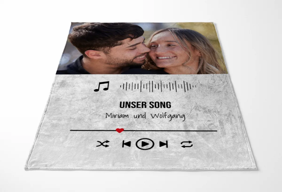 Kuscheldecke Our Lovesong - mit Bild und Text personalisierbar - Geschenkidee für Verliebte, Valentinstag Songplay Text Bild