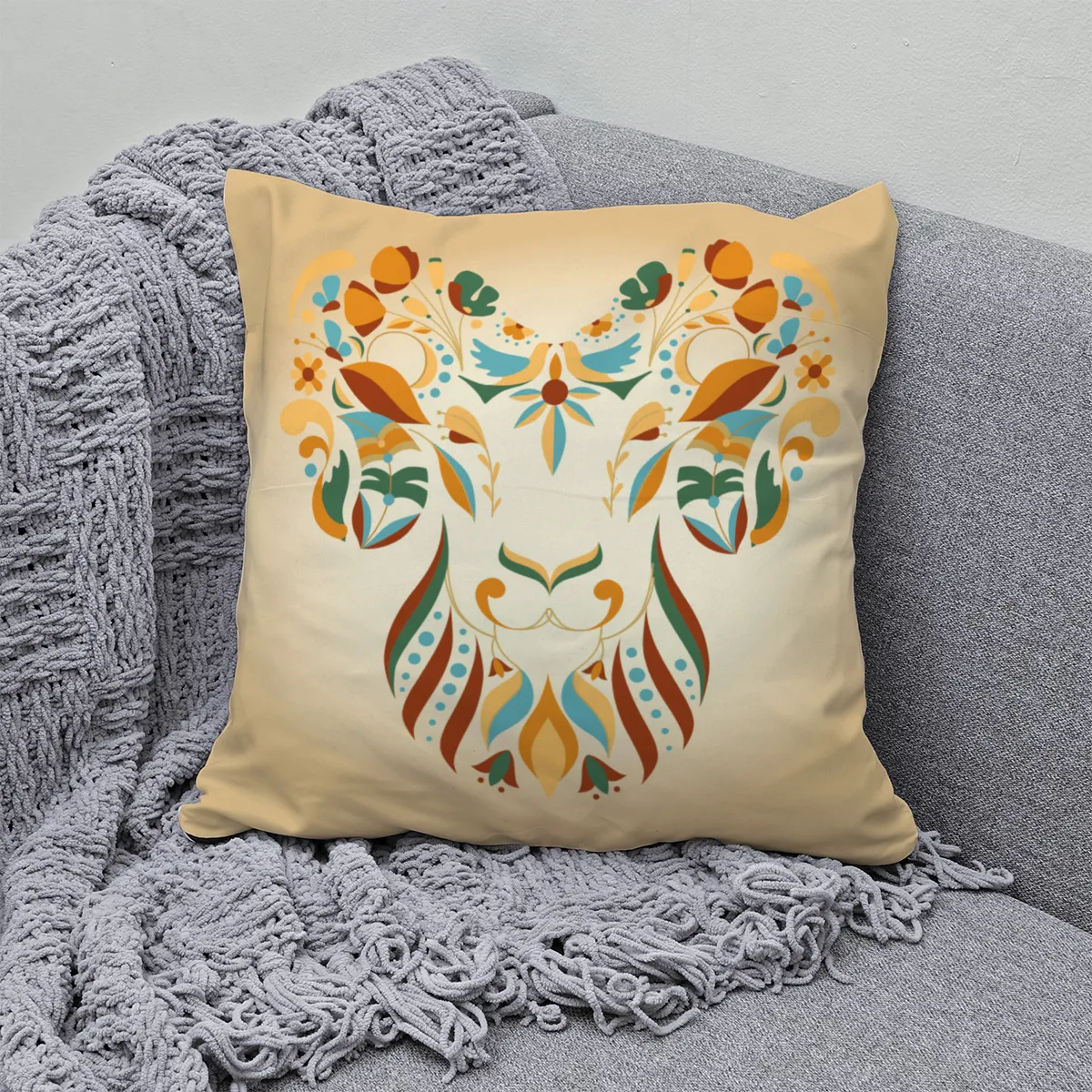 Samtkissen Zodiac Art – Löwe floral