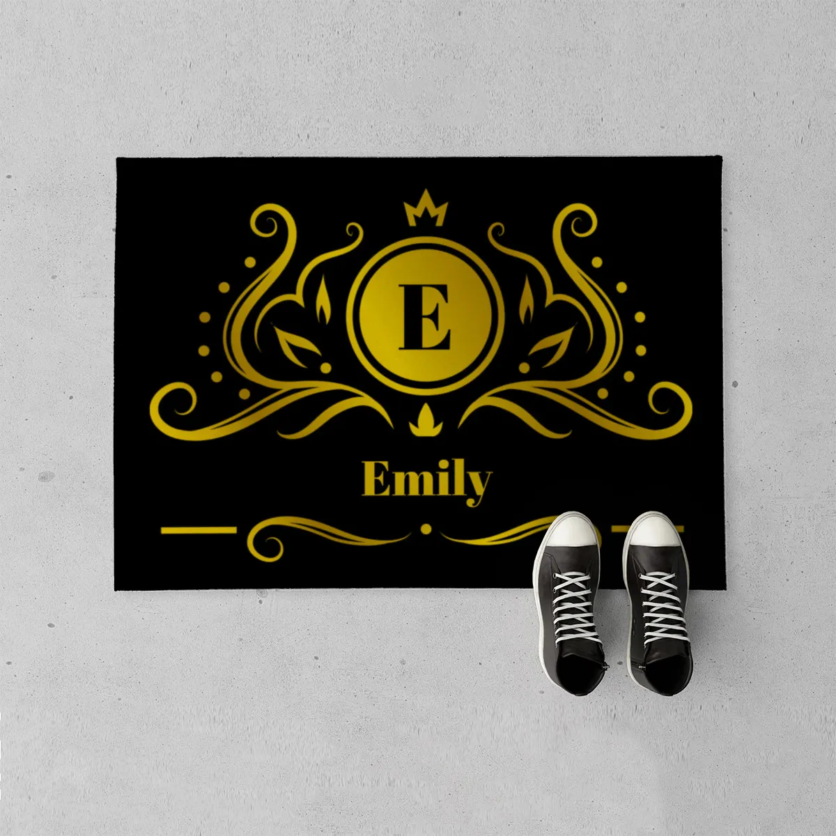 Fußmatte Ornamental mit Initial und Namen personalisierbar - Geschenkidee Einzug, Geburtstag, Richtfest - Fussmatte mit Namen Ornamental Initial 1 70 x 50 cm