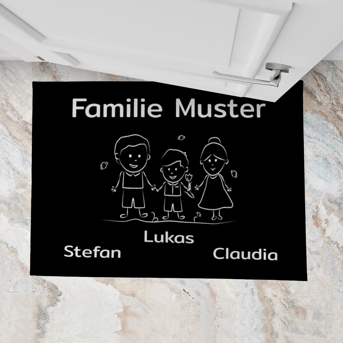 Personalisierte Fußmatte Pärchen mit Hund und Katze schwarz 70 x 50 cm