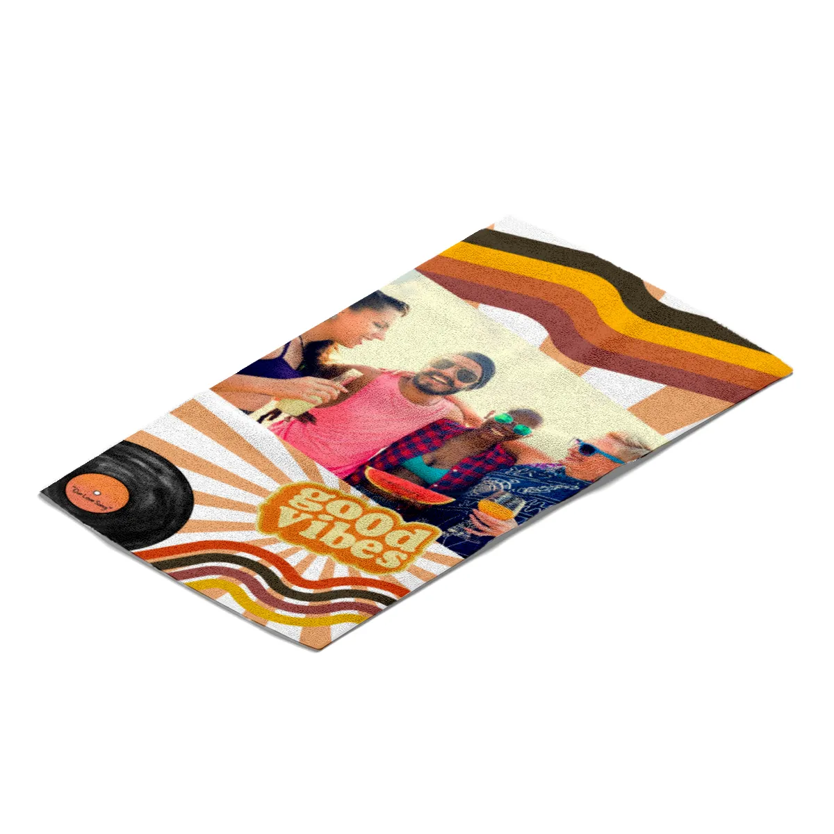 Strandtuch Good Vibes im Retro-Look - mit Foto personalisierbar - Foto-Badetuch für Urlaub, Bad, Strand - Good Vibes