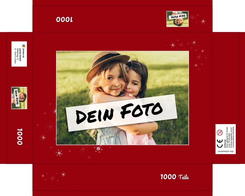 Fotopuzzle mit eigenem Bild - Fotopuzzle selbst gestalten 1000 Teile - Schachtel Sternchen rot - 1000 Teile Puzzle mit Foto - Geschenk Weihnachten Sternchen rot 1000 Teile Quer
