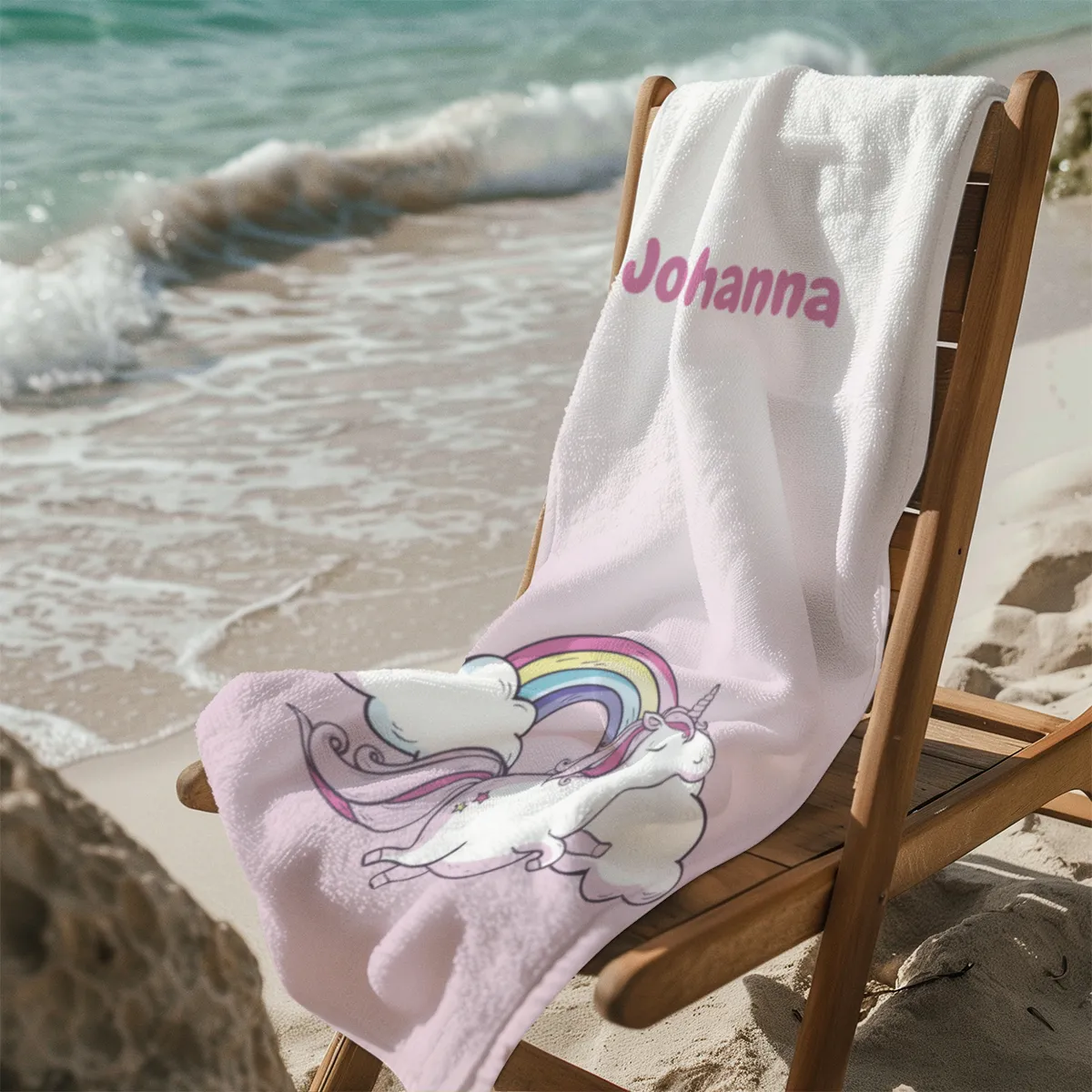 Duschtuch mit Namen personalisierbar - personalisiertes Namens-Duschtuch mit Wunschtext - Einhornwolken