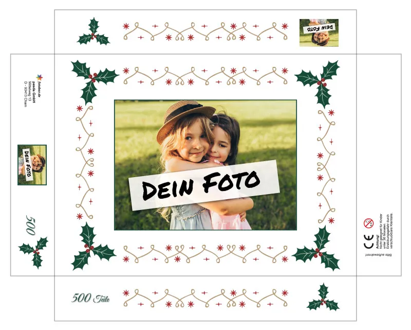 Fotopuzzle mit eigenem Bild - Fotopuzzle selbst gestalten 1000 Teile - Schachtel Weihnachtsbordüre - 1000 Teile Puzzle mit Foto - Geschenk Weihnachten Xmas2 1000 Teile Quer