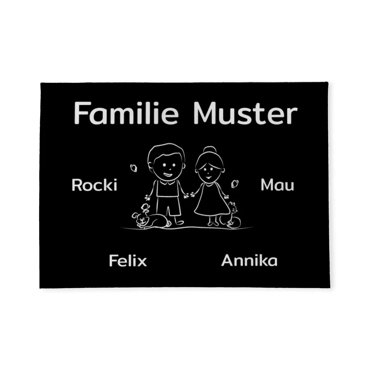 Personalisierte Fußmatte Pärchen mit Hund und Katze schwarz 70 x 50 cm