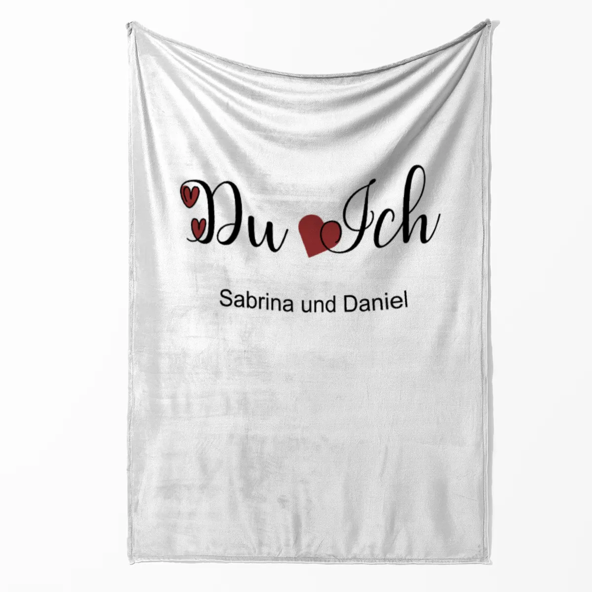 Kuscheldecke Du Ich mit Herzen - mit Namen personalisierbar - Geschenkidee für Verliebte, Valentinstag Text Herzen 140 x 200 cm
