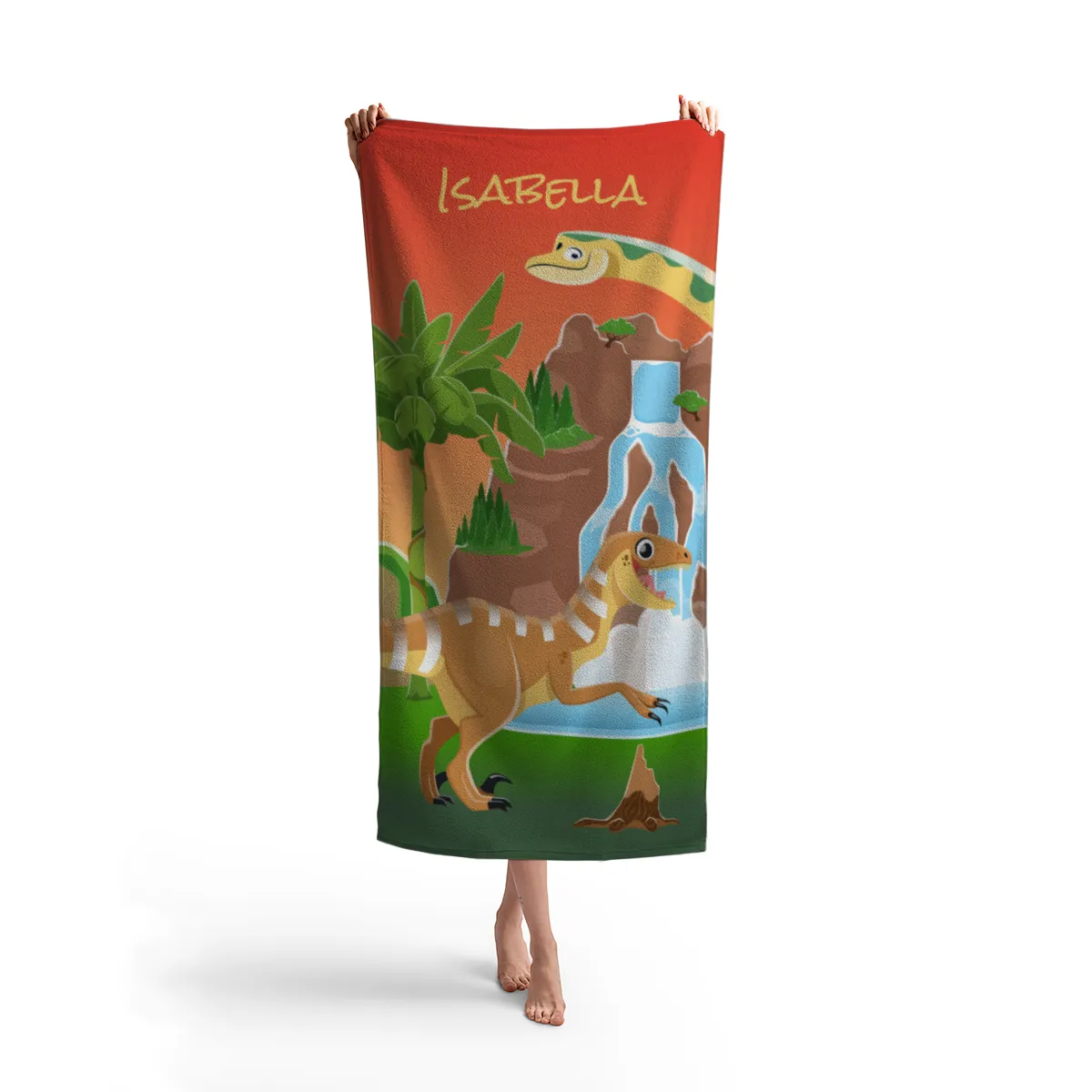 Dinosaurier-Handtuch mit Namen personalisierbar - personalisiertes Namens-Handtuch - Kinderhandtuch mit Wunschtext - Dinowelt