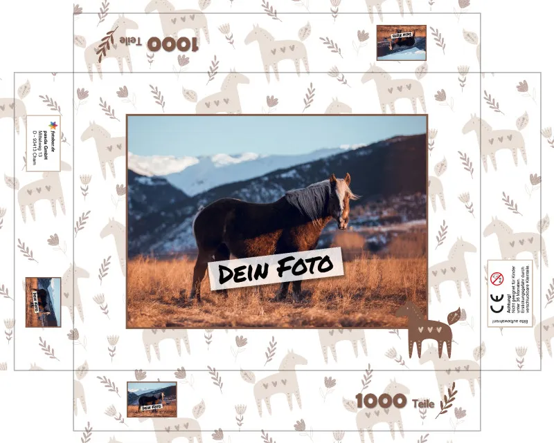 Fotopuzzle mit eigenem Bild - Fotopuzzle selbst gestalten 1000 Teile - Schachtel Skandipferde- Puzzle mit Foto personalisiert - Geschenk Geburtstag, Pferdefans Skandipferde 1000 Teile Quer