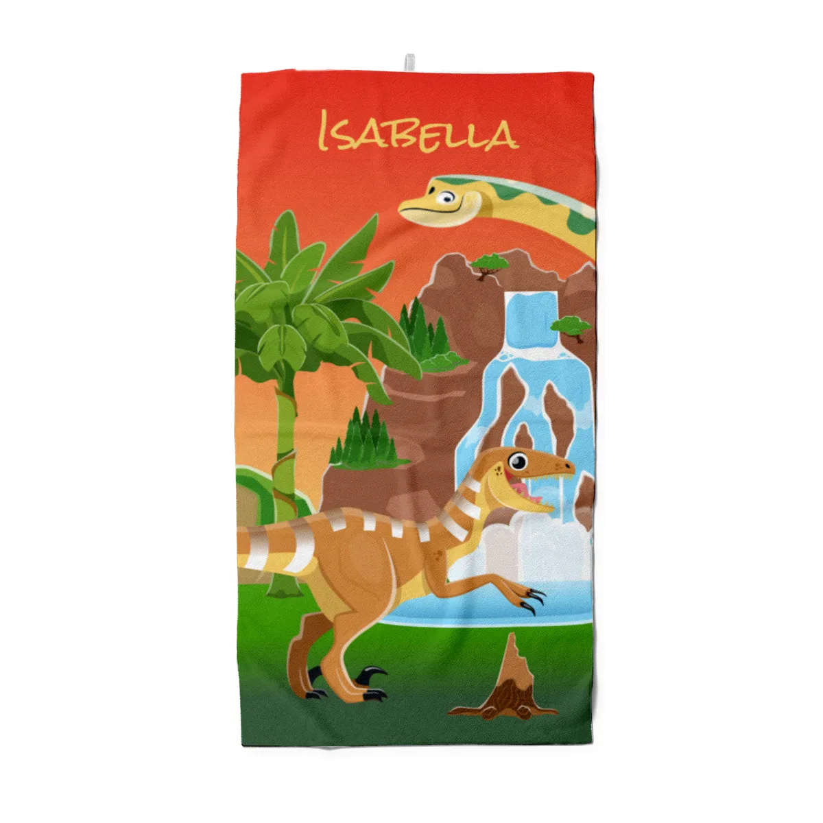 Dinosaurier-Handtuch mit Namen personalisierbar - personalisiertes Namens-Handtuch - Kinderhandtuch mit Wunschtext - Dinowelt