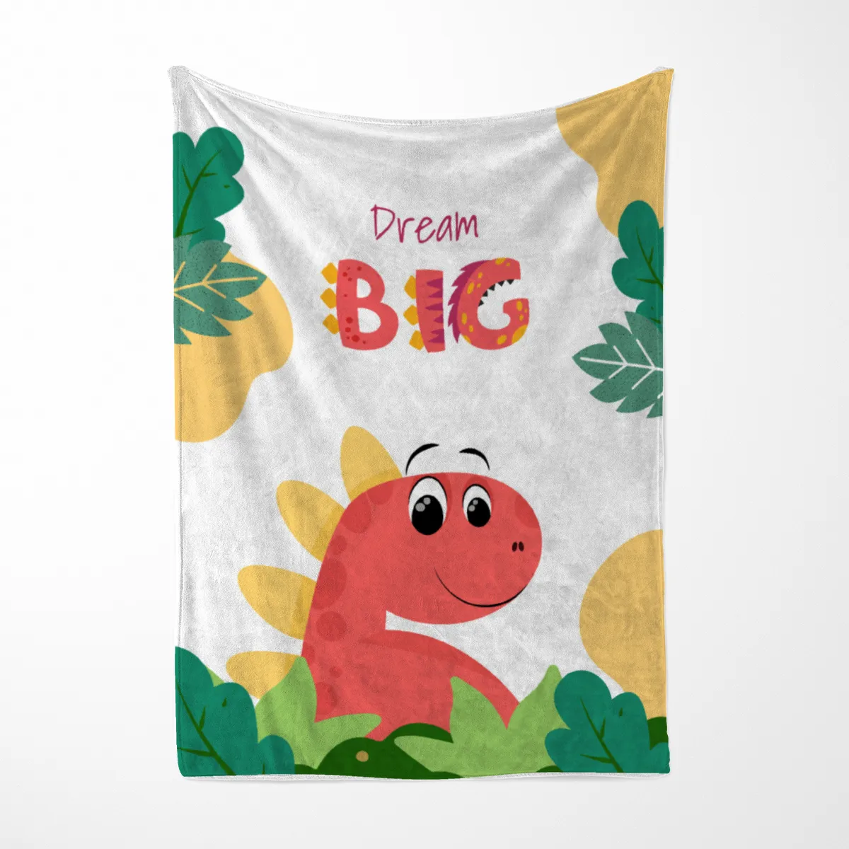 Wohndecke Dream big mit Namen personalisierbar, Kuscheldecke, Namensdecke mit niedlichem Dino, Geschenkidee Geburtstag Motiv Dino rot 140 x 200 cm