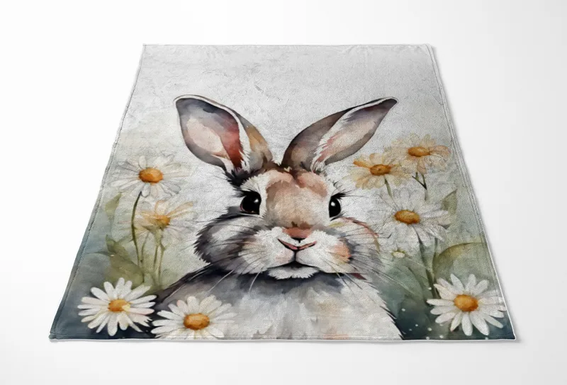 Wohndecke Häschen mit Gänseblümchen