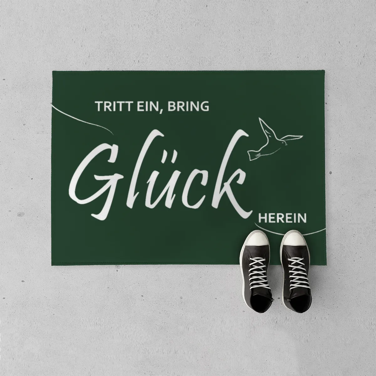 Spruch-Fußmatte Tritt ein, bring Glück herein - Schmutzfangmatte bedruckt Glück grün 70 x 50 cm