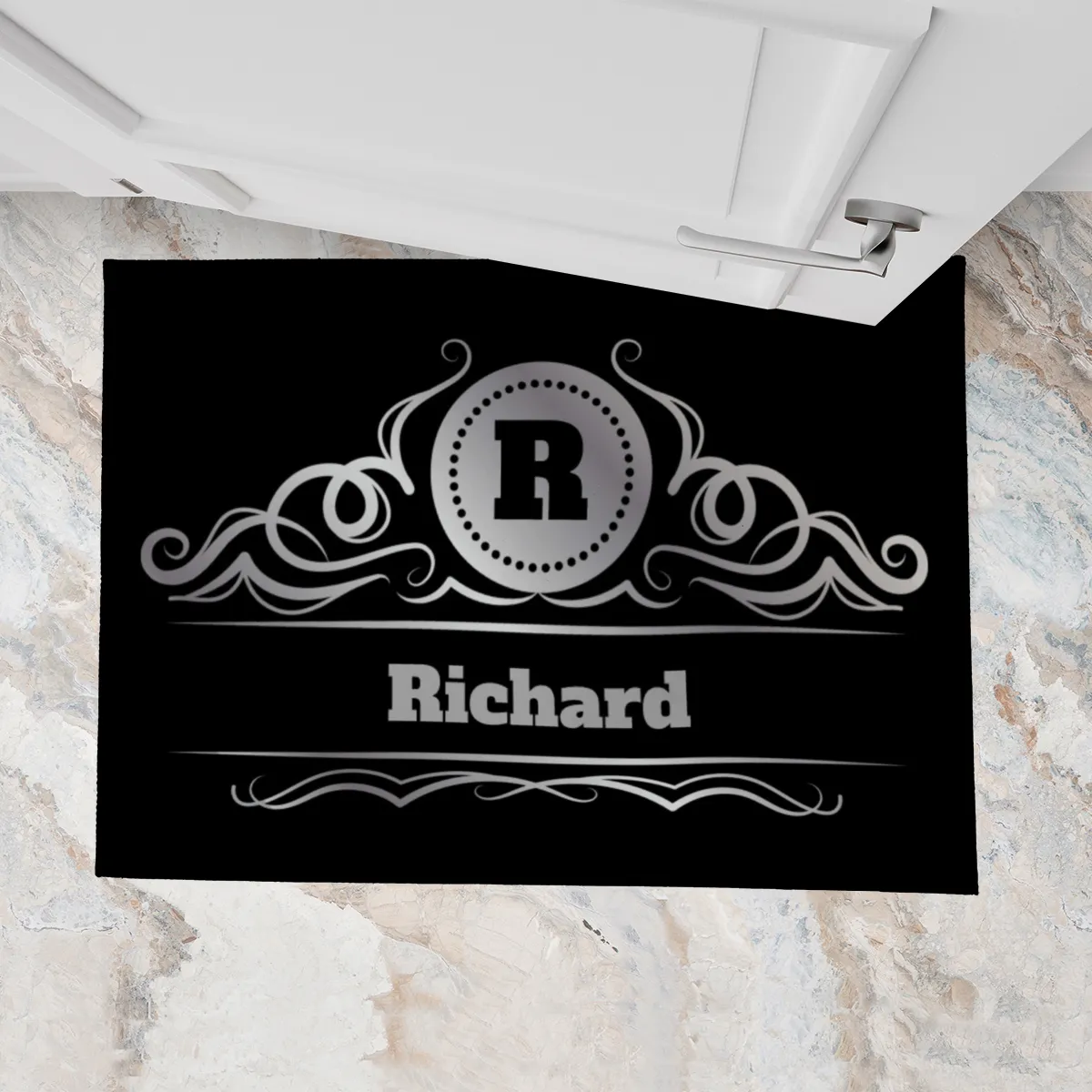 Fußmatte Ornamental mit Initial und Namen personalisierbar - Geschenkidee Einzug, Geburtstag, Richtfest - Fussmatte mit Namen Ornamental Initial 1 70 x 50 cm