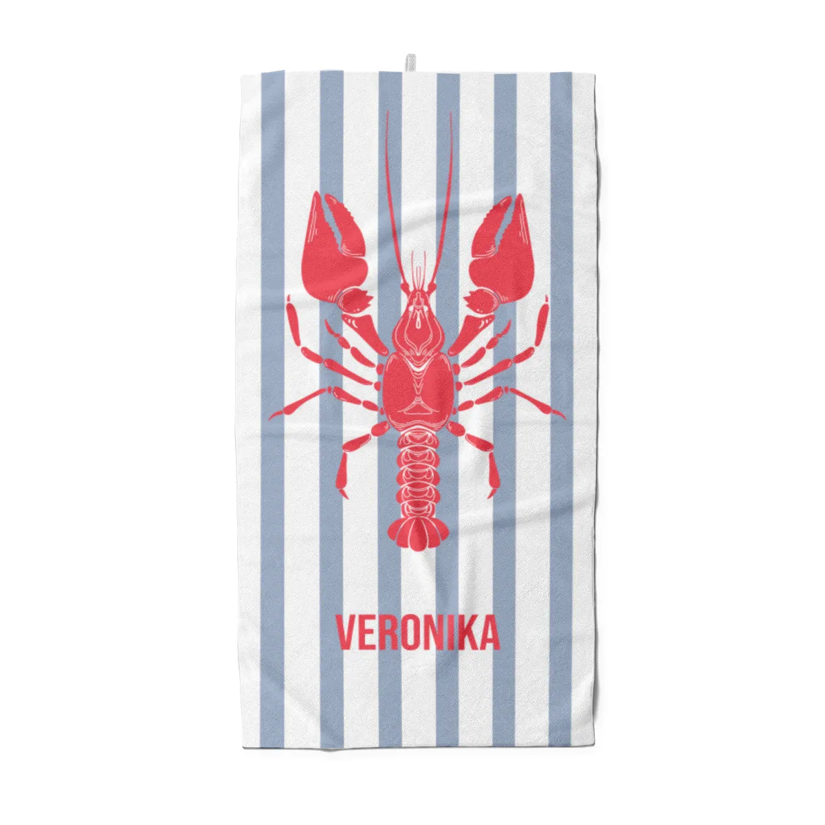 Badetuch blau gestreift mit Hummer - mit Namen personalisierbar - personalisiertes Namens-Badetuch - Strandtuch mit Wunschtext - Lobster blau