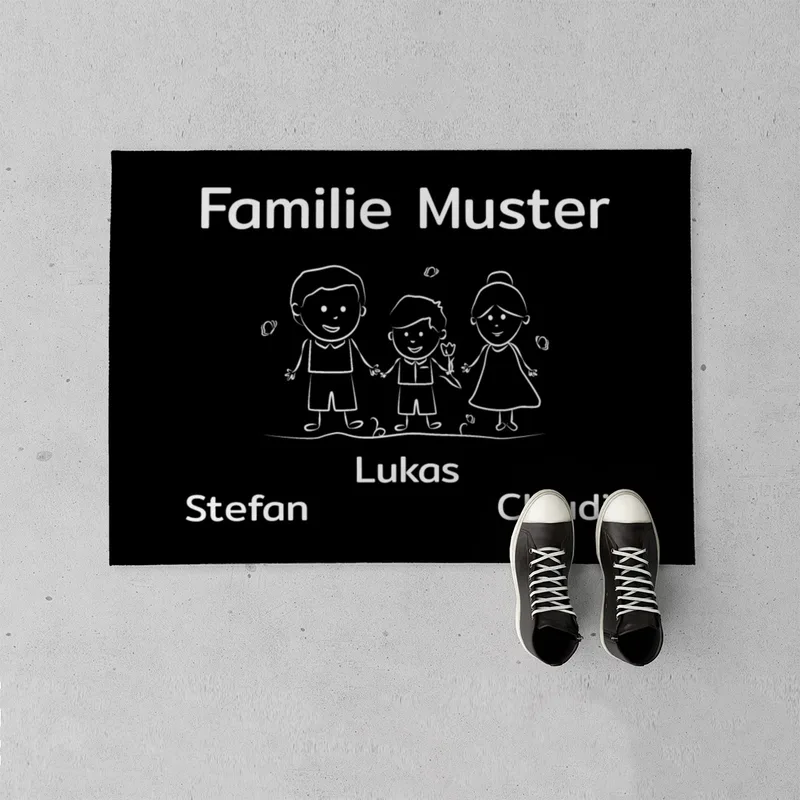 Personalisierte Fußmatte Pärchen mit Hund und Katze schwarz 70 x 50 cm