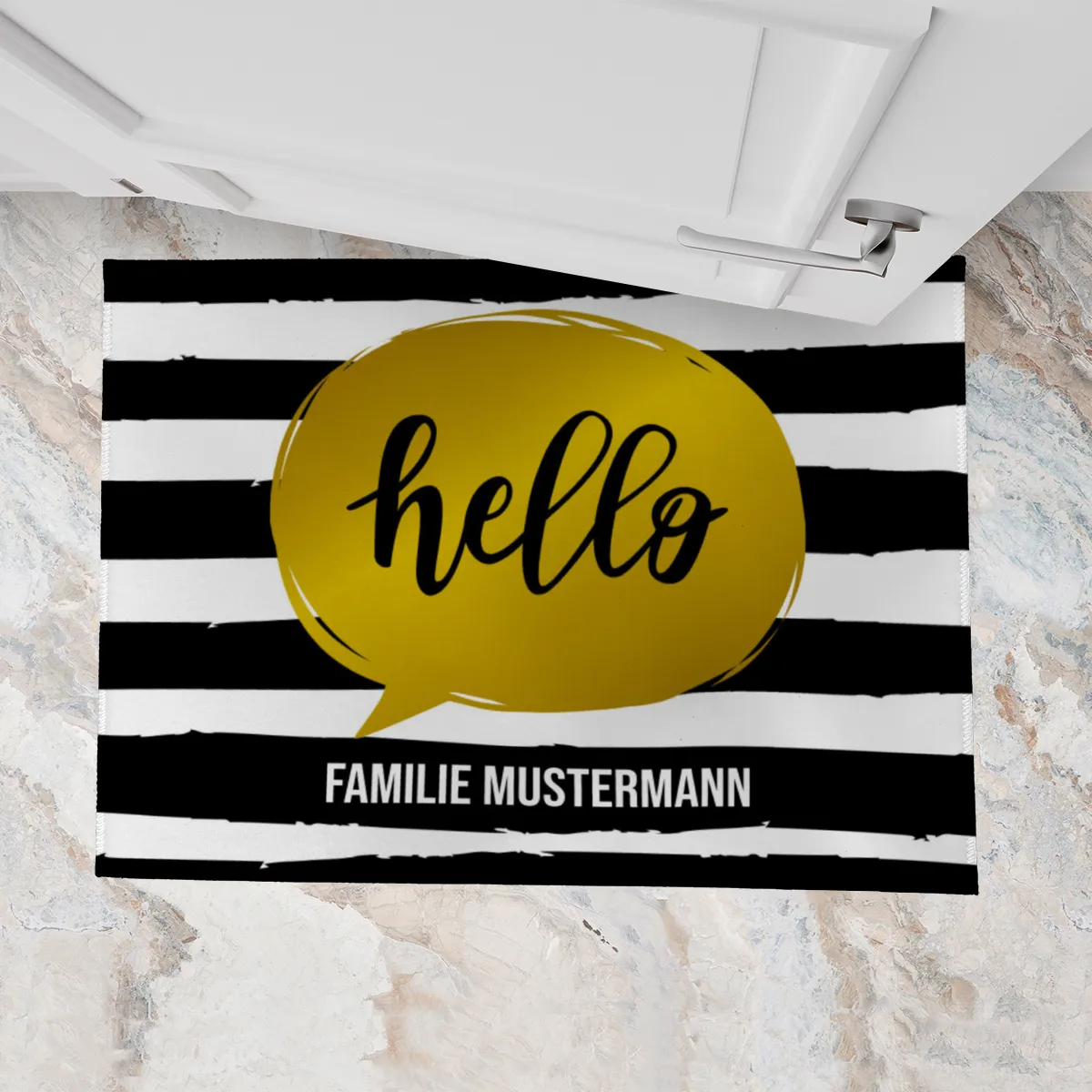 Fußmatte mit Namen personalisierbar - Geschenkidee Einzug, Geburtstag, Umzug, Paare - Fussmatte mit Namen - Motiv Hello Stripes 70 x 50 cm