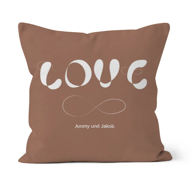 Samtkissenbezug Infinite Love - mit Namen personalisierbar - Geschenkidee Valentinstag, Hochzeit braun 50 x 50 cm