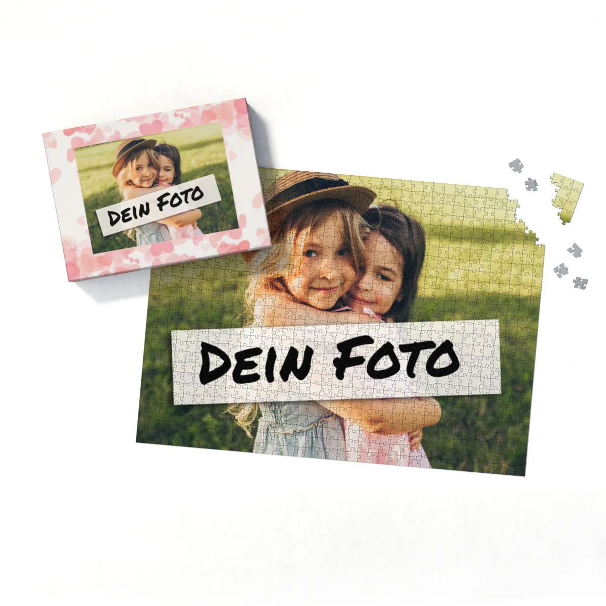 Fotopuzzle mit eigenem Bild - Fotopuzzle selbst gestalten 1000 Teile - Schachtel Herzen rosa - Puzzle mit Foto personalisiert - Geschenk Valentin Herzen rosa 1000 Teile Quer