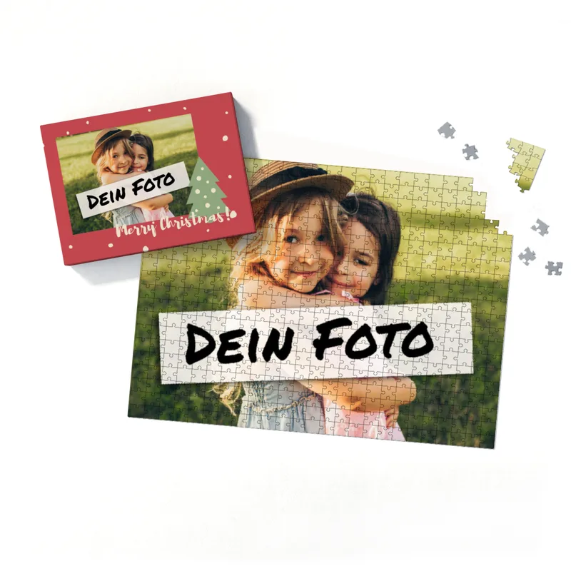 Fotopuzzle mit eigenem Bild - Fotopuzzle selbst gestalten 500 Teile - Schachtel Merry Christmas - 500 Teile Puzzle mit Foto - Geschenk Weihnachten MerryChristmas 500 Teile Quer