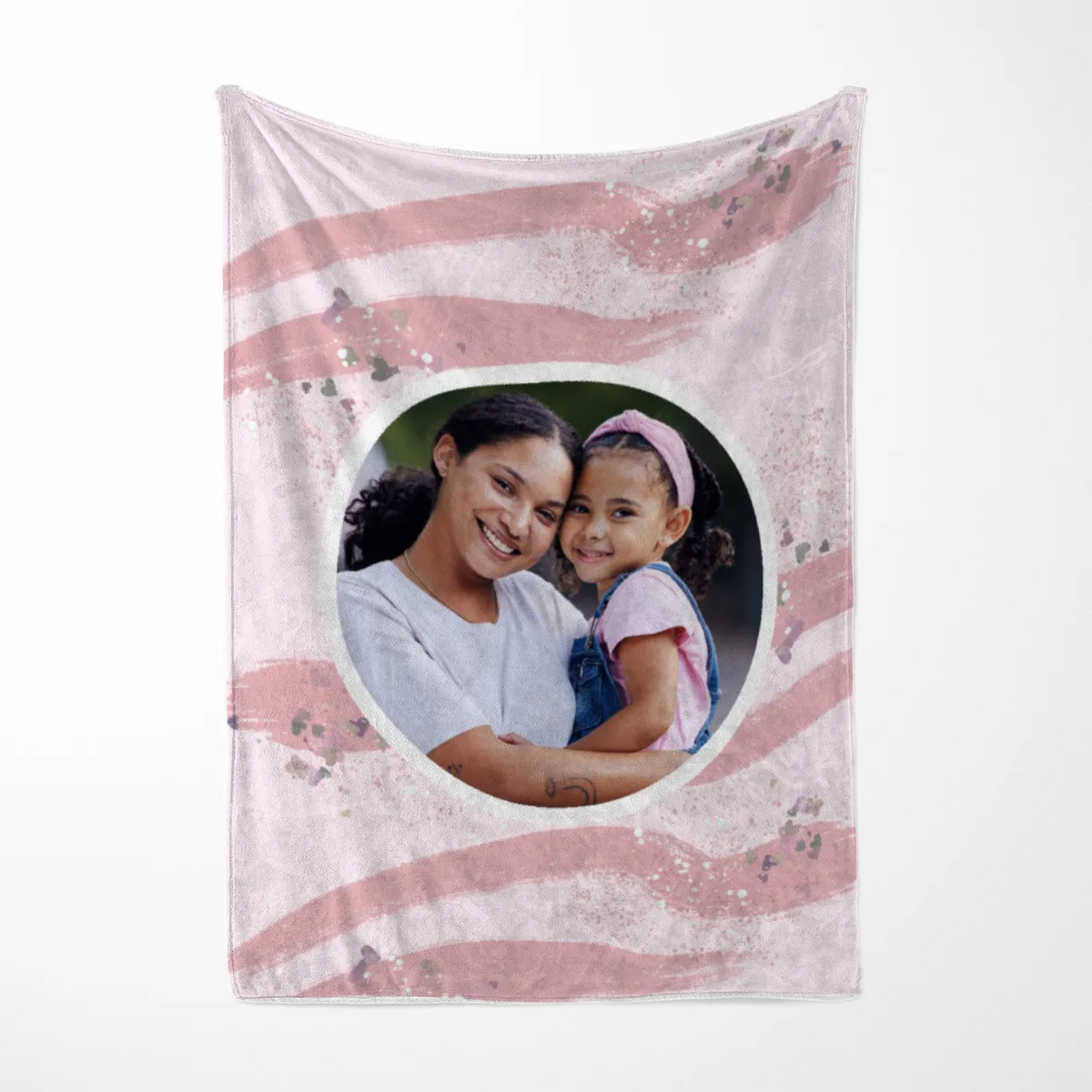 Kuscheldecke rosa 140 x 200 cm - mit Foto personalisierbar - Fotodecke selbst gestalten - Geschenkidee Muttertag, Geburtstag - Pinselstriche Hearts rose