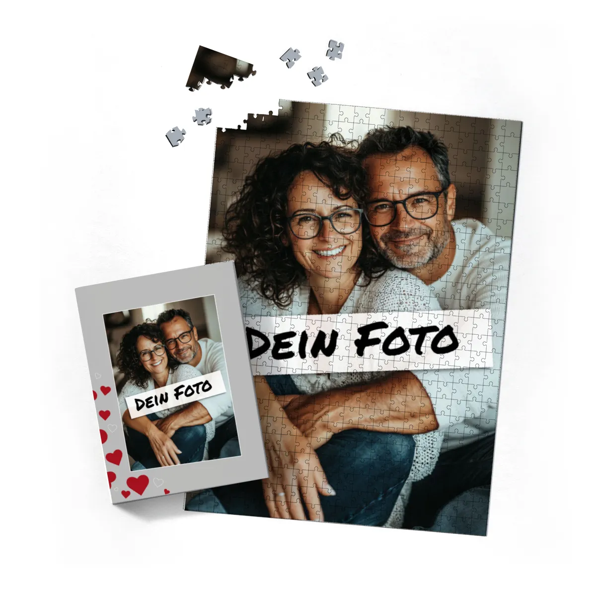 Fotopuzzle mit eigenem Bild - Fotopuzzle selbst gestalten 500 Teile - Schachtel Herzen - 500 Teile Puzzle mit Foto - Geschenk Geburtstag Valentinstag Herzen 500 Teile Quer