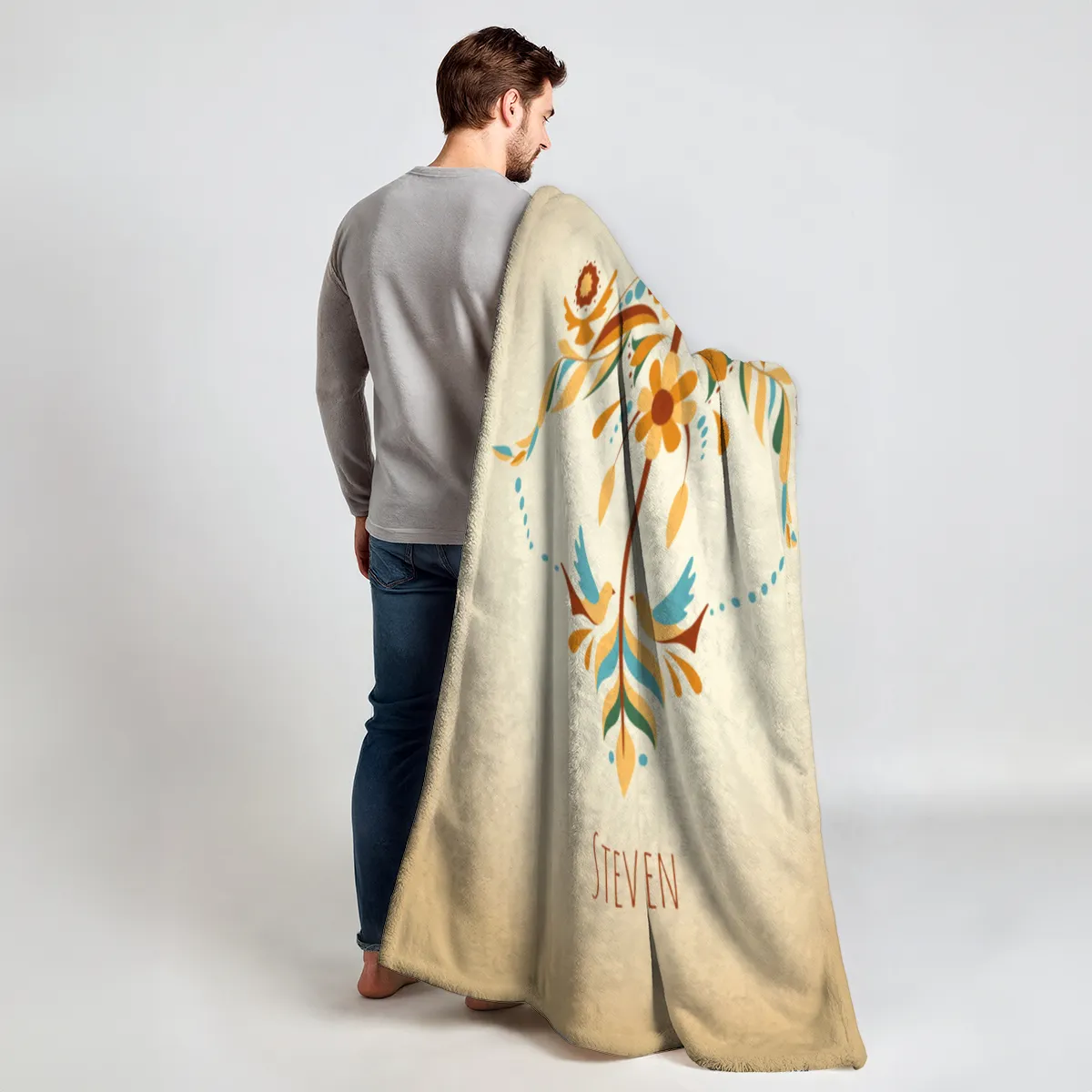 Sternzeichen Wohndecke Wassermann floral mit Namen personalisierbar