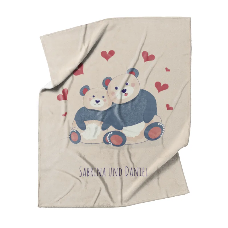 Kuscheldecke Verliebte Bären - mit Namen personalisierbar - Geschenkidee für Verliebte, Valentinstag Verliebte Bären 125 x 155 cm