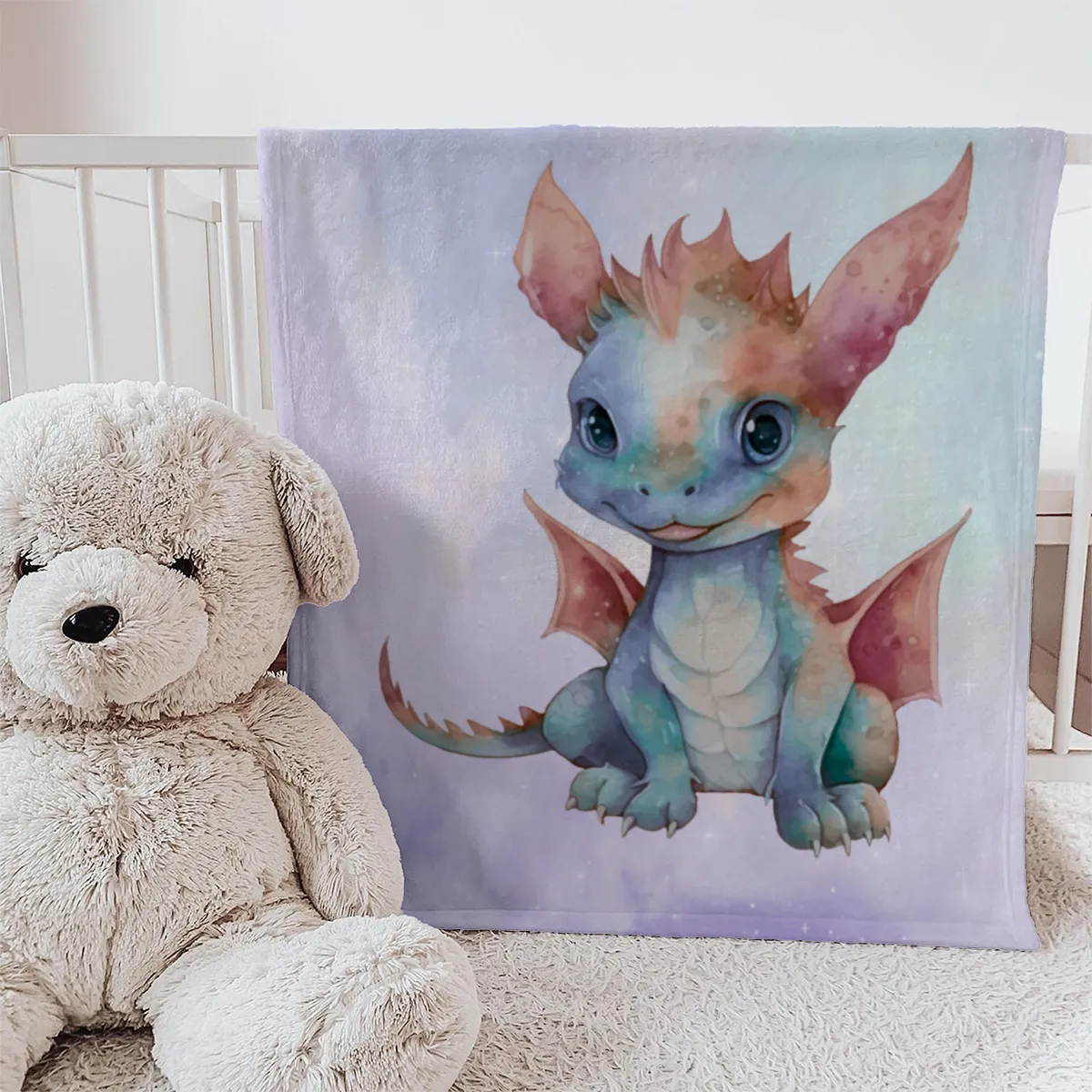 Wohndecke mit Namen personalisierbar, Kuscheldecke, Namensdecke mit Drachen, Geschenkidee Geburtstag Motiv Drache 1 140 x 200 cm
