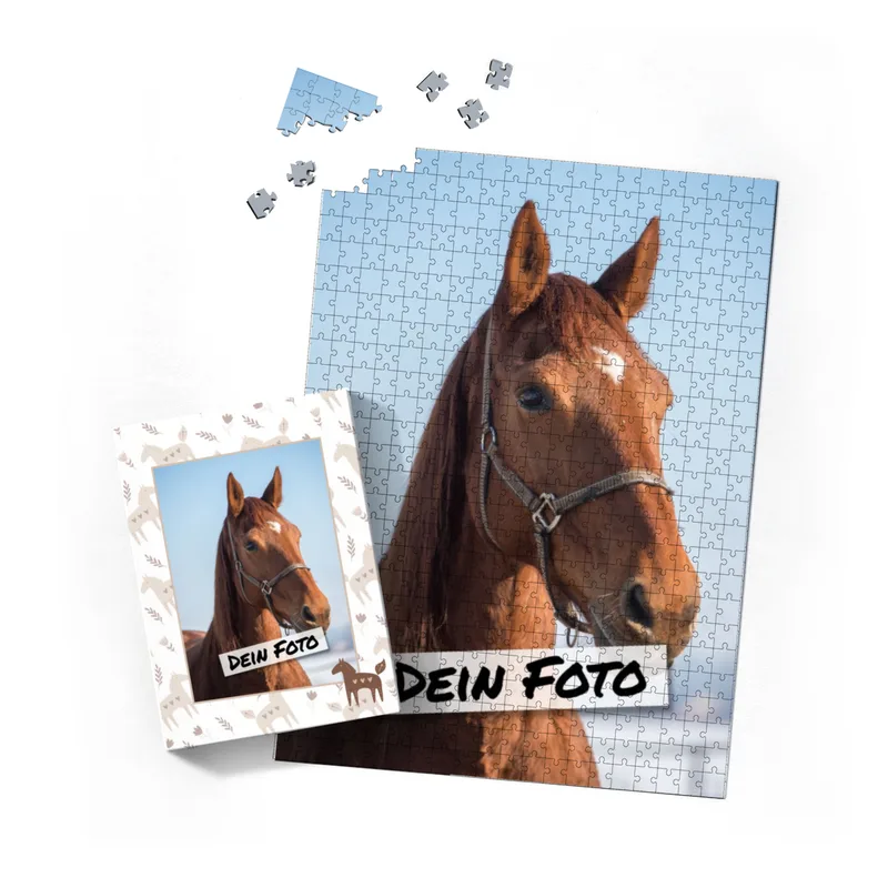 Fotopuzzle mit eigenem Bild - Fotopuzzle selbst gestalten 1000 Teile - Schachtel Skandipferde- Puzzle mit Foto personalisiert - Geschenk Geburtstag, Pferdefans Skandipferde 1000 Teile Quer