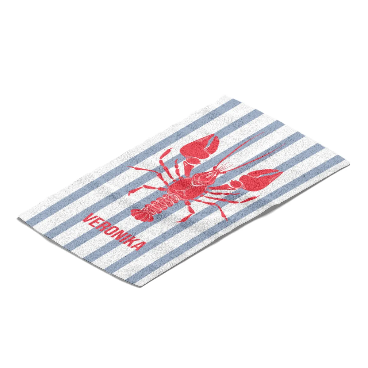 Badetuch blau gestreift mit Hummer - mit Namen personalisierbar - personalisiertes Namens-Badetuch - Strandtuch mit Wunschtext - Lobster blau