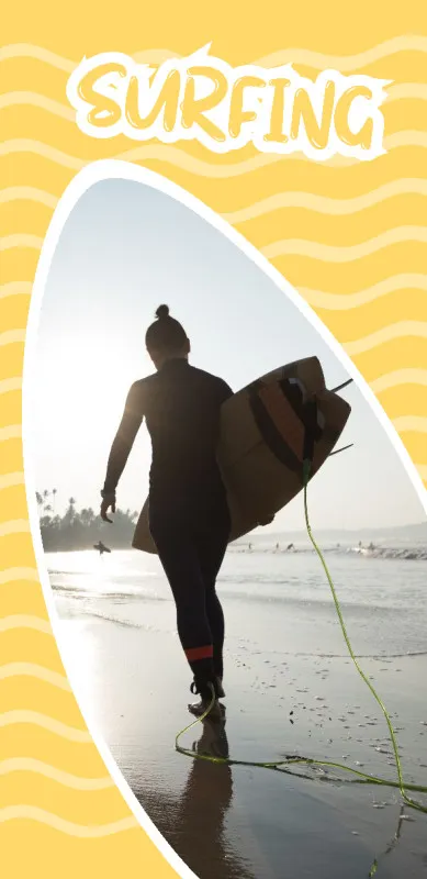 Strandtuch gelb im Surfbrett-Look - mit Foto personalisierbar - Foto-Badetuch - Geschenkidee Surfer Surfing