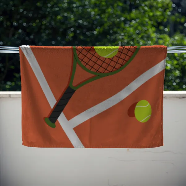 Badetuch Sport - mit Namen personalisierbar - personalisiertes Namens-Badetuch - Strandtuch mit Wunschtext - Tennis orange