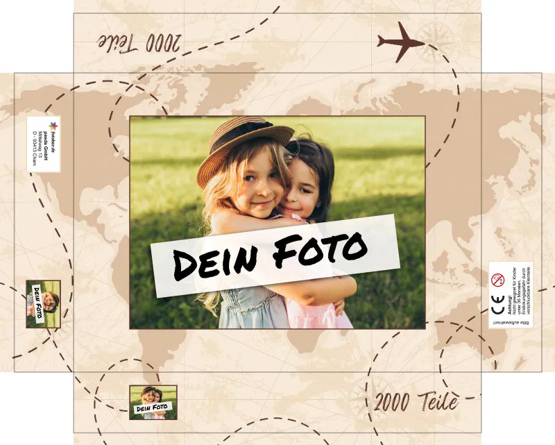 Fotopuzzle mit eigenem Bild - Fotopuzzle selbst gestalten 2000 Teile - Schachtel Weltreise - Puzzle mit Foto personalisiert - Geschenk Geburtstag Weltreise 2000 Teile Quer
