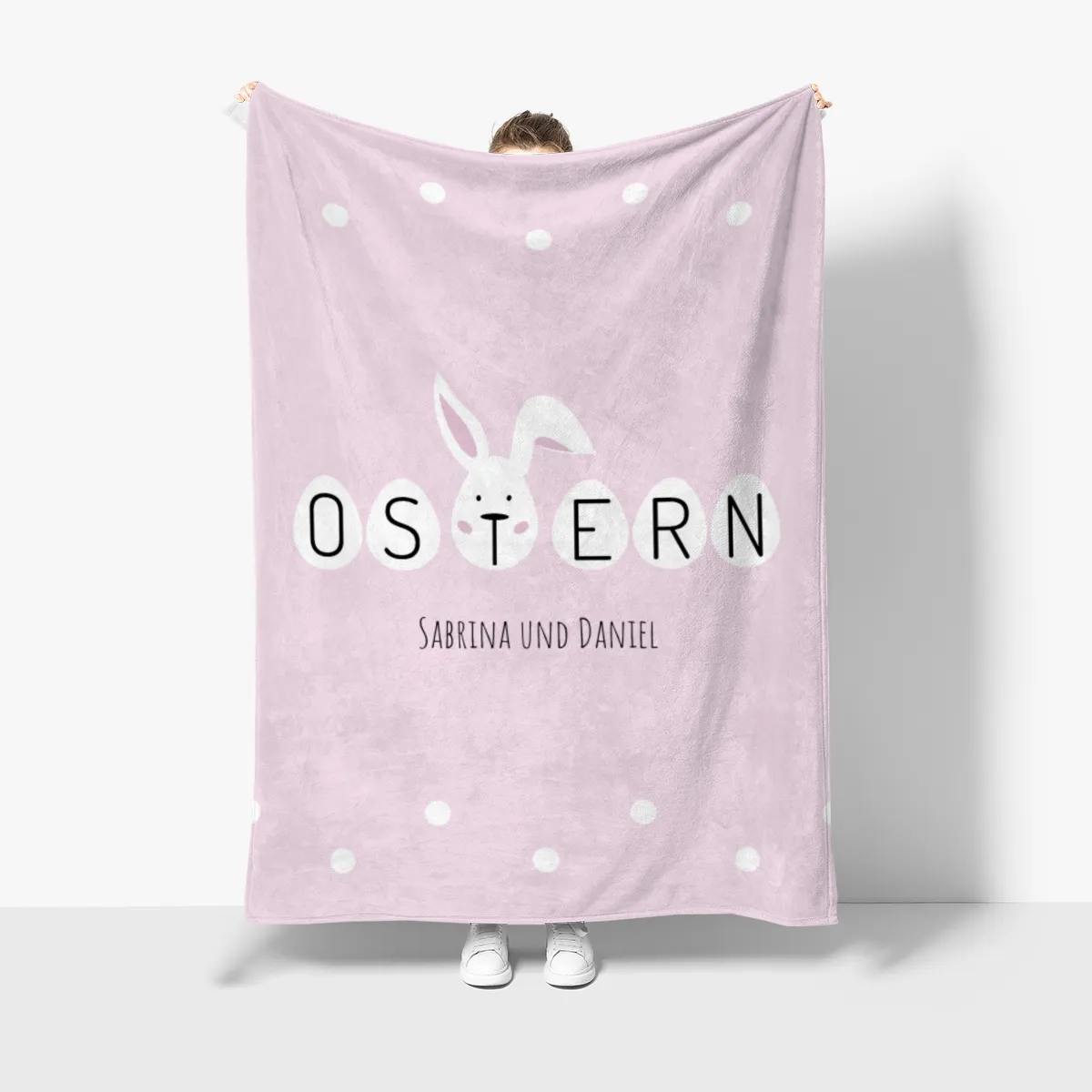 Kuscheldecke Ostern rosa - mit Namen personalisierbar - Geschenkidee Ostern, Osterdeko Ostern rosa 140 x 200 cm