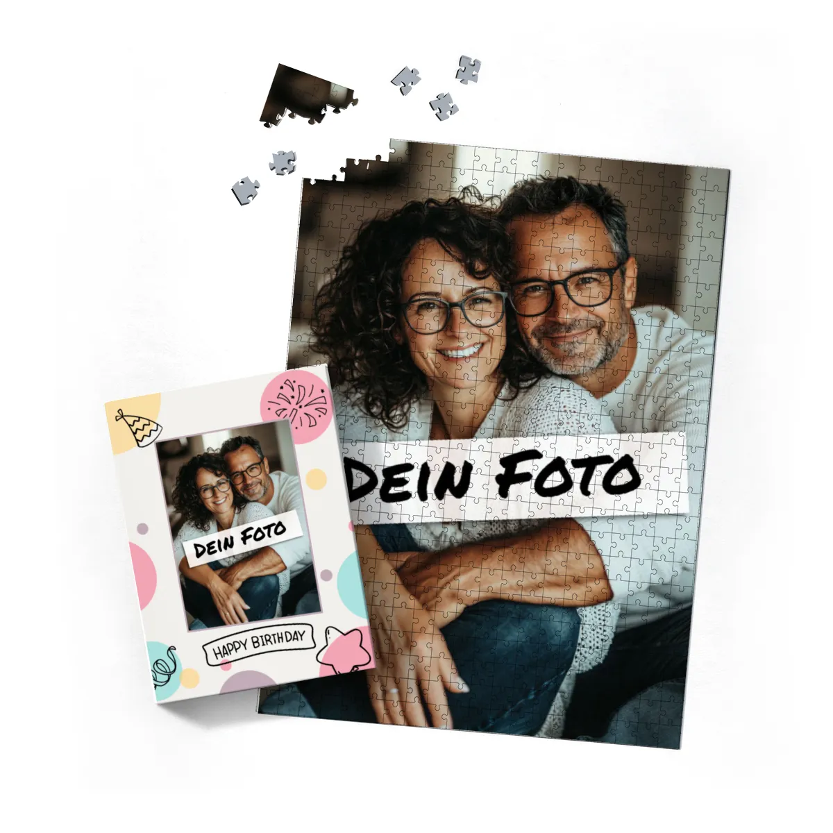 Fotopuzzle mit eigenem Bild - Fotopuzzle selbst gestalten 1000 Teile Hochformat - Schachtel Happy Birthday - Puzzle mit Foto personalisiert - Geschenk Geburtstag Happy Birthday 1000 Teile Hoch