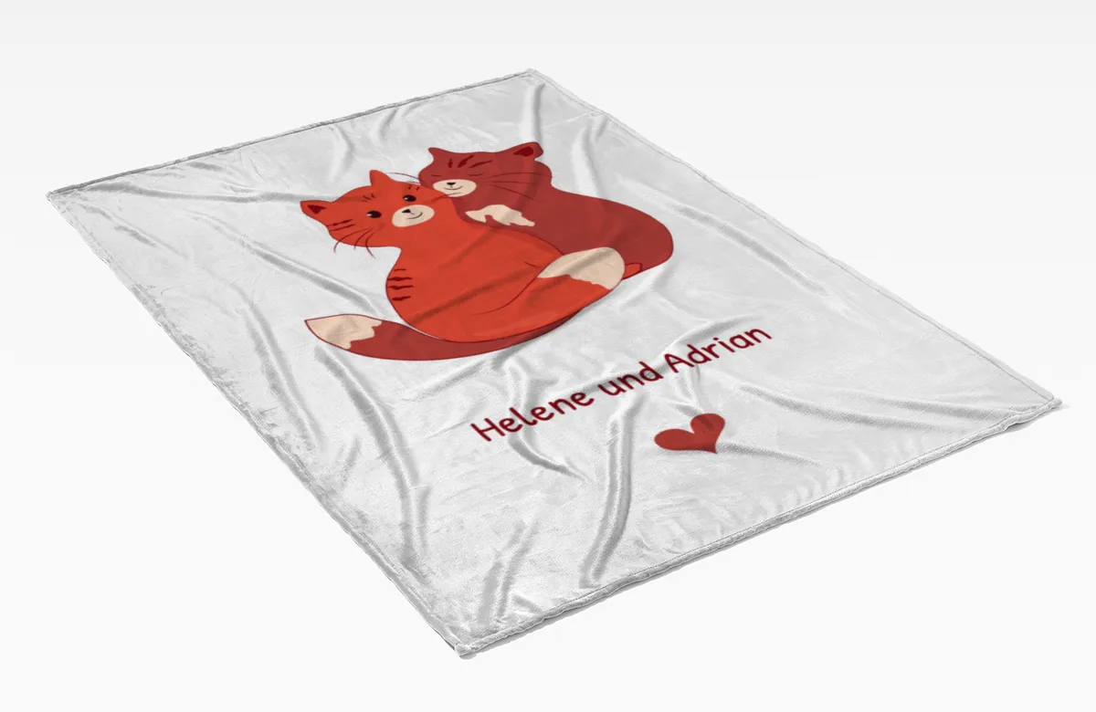 Kuscheldecke Kuschelnde Katzen - mit Namen personalisierbar - Geschenkidee für Verliebte Kuschelkatzen 140 x 200 cm