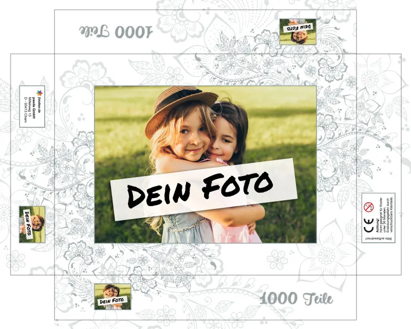 Fotopuzzle mit eigenem Bild - Fotopuzzle selbst gestalten 2000 Teile - Schachtel Floral Ornaments - Puzzle mit Foto personalisiert - Geschenk Geburtstag, Hochzeit Floral Ornaments 2000 Teile Quer