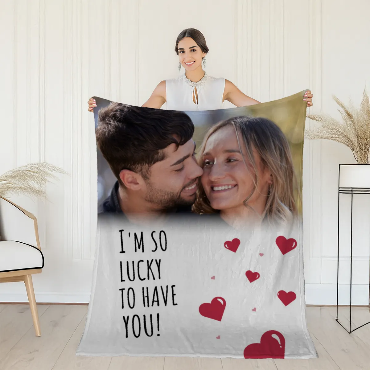 Kuscheldecke So Lucky - mit Foto personalisierbar - Geschenkidee für Verliebte, Valentinstag So Lucky