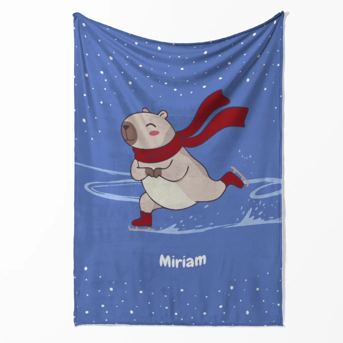 Wohndecke mit Namen personalisierbar, Kuscheldecke, niedliche Namensdecke mit Capybara, Geschenkidee Geburtstag Motiv Capy Wintermütze 140 x 200 cm