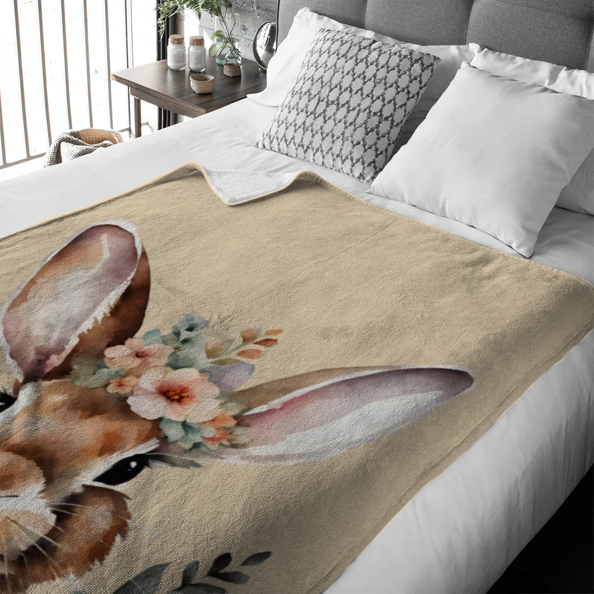Wohndecke Hase mit Blümchen