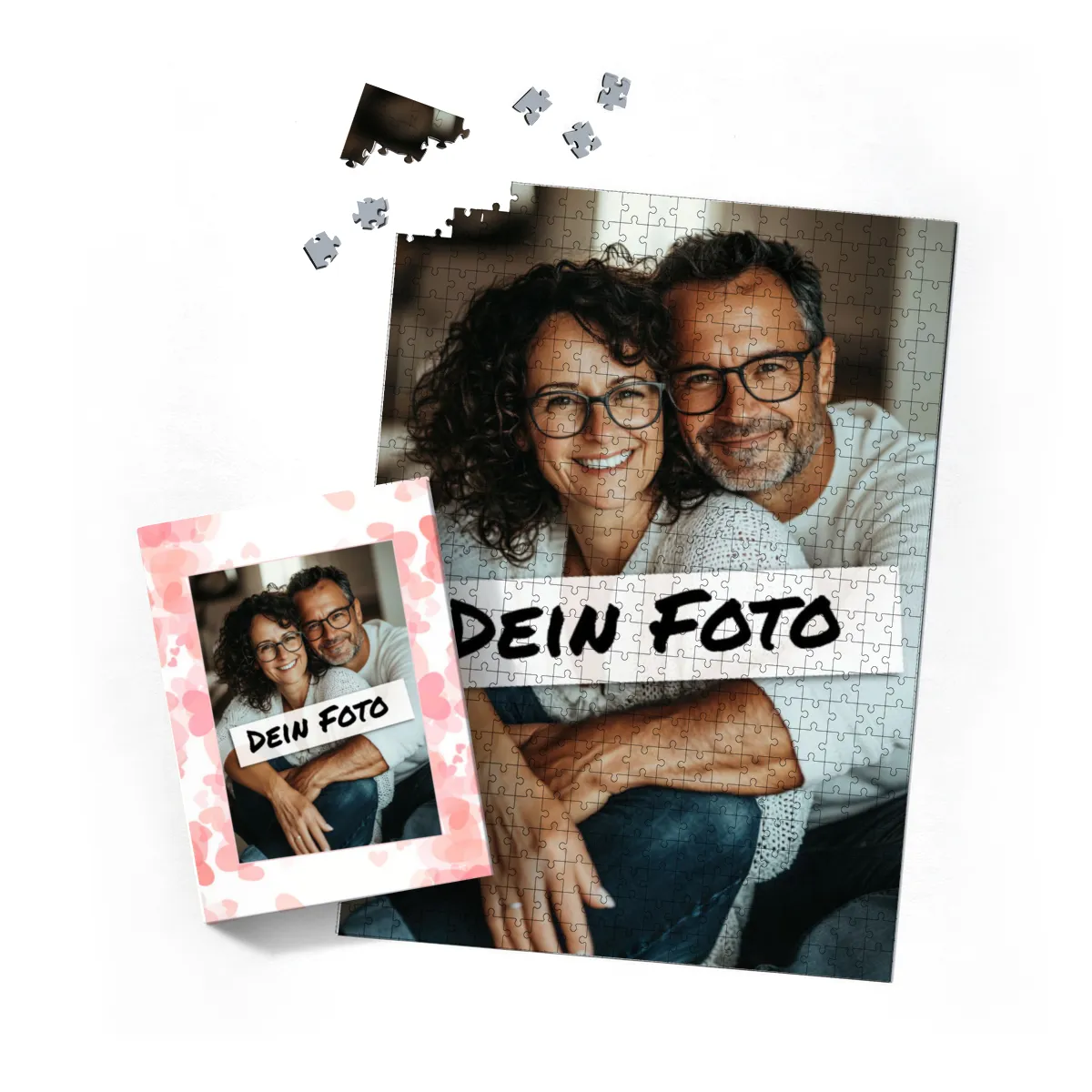 Fotopuzzle mit eigenem Bild - Fotopuzzle selbst gestalten 1000 Teile - Schachtel Herzen rosa - Puzzle mit Foto personalisiert - Geschenk Valentin Herzen rosa 1000 Teile Quer