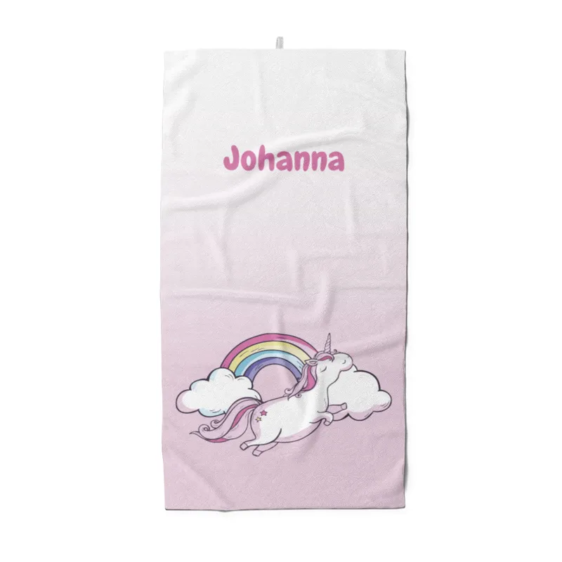 Duschtuch mit Namen personalisierbar - personalisiertes Namens-Duschtuch mit Wunschtext - Einhornwolken