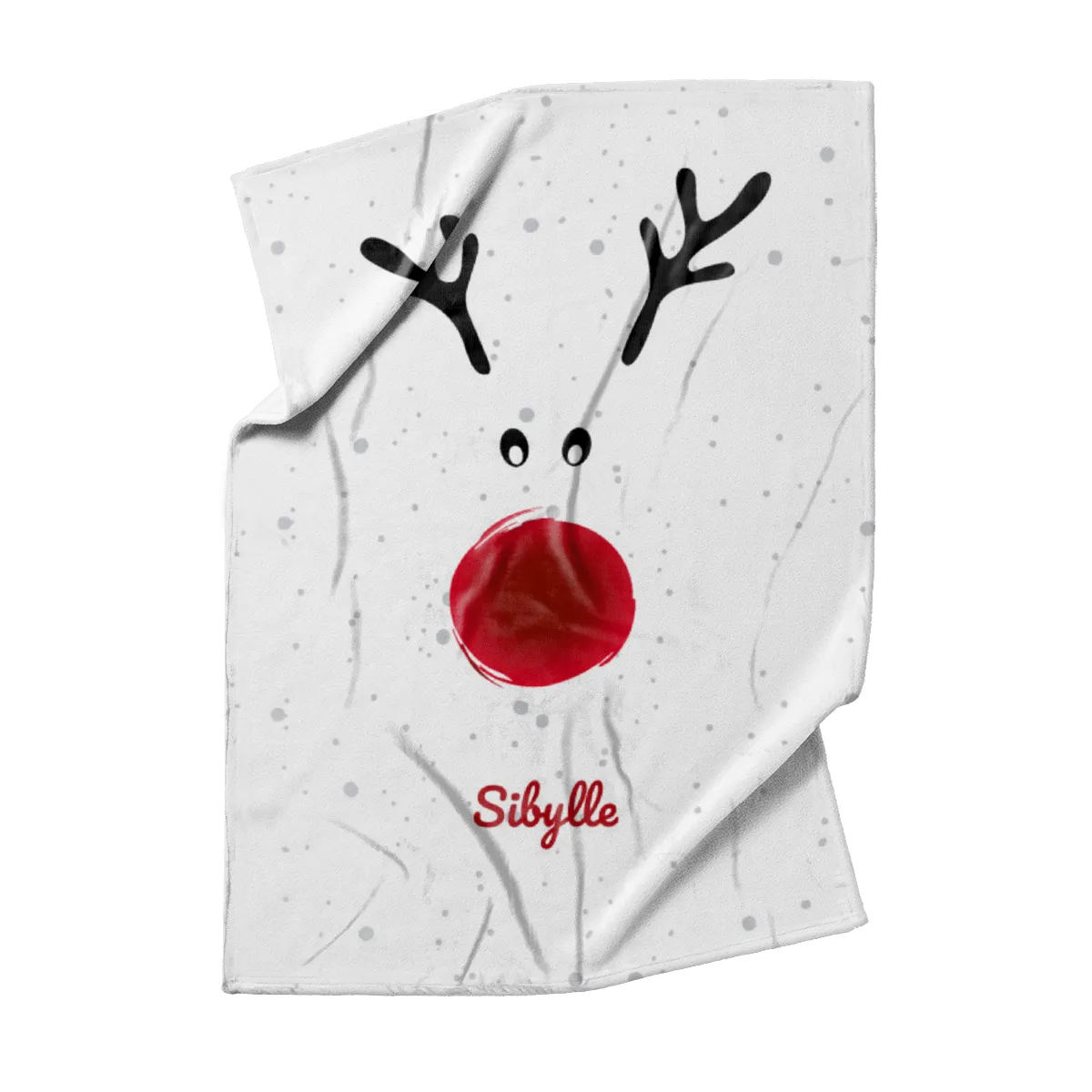 Personalisierte Babydecke Rentiernase - Babydecke mit Namen und Rentiermotiv - Babydecke mit Namen personalisierbar - Geschenkidee Weihnachten Baby Rentiernase 75 x 100 cm