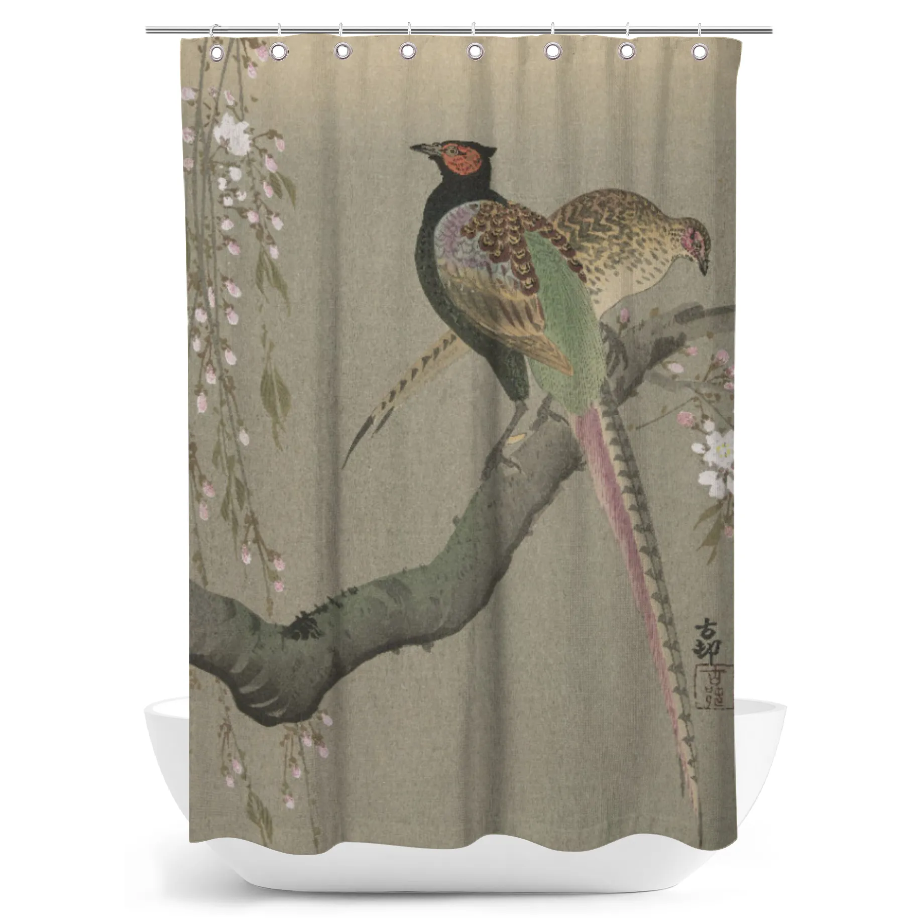 Duschvorhang Shôson - Blumen und Vögel