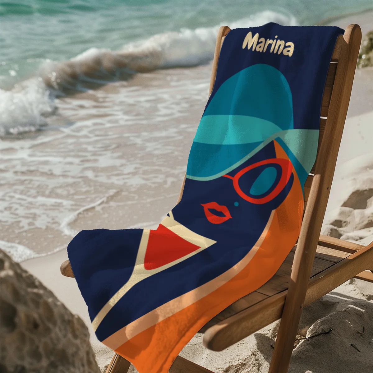 Badetuch Sommer - mit Namen personalisierbar - personalisiertes Namens-Badetuch - Strandtuch mit Wunschtext - Cocktail Lady