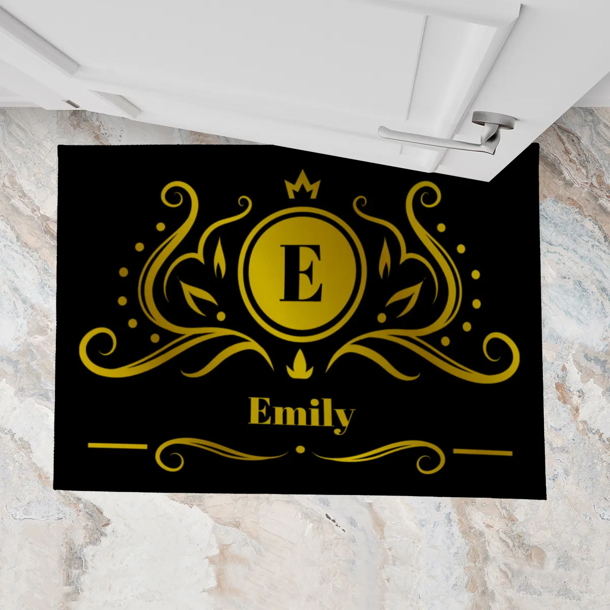 Fußmatte Ornamental mit Initial und Namen personalisierbar - Geschenkidee Einzug, Geburtstag, Richtfest - Fussmatte mit Namen Ornamental Initial 1 70 x 50 cm